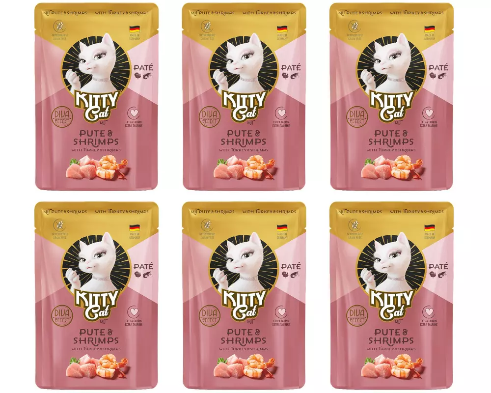 KITTY Cat Nassfutter KittyCat Paté Pouch Pute, Shrimps 6 x 85 g