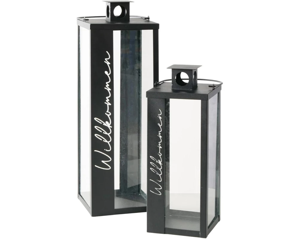 Boltze Laterne Halifax 2-teilig, Schwarz/Transparent