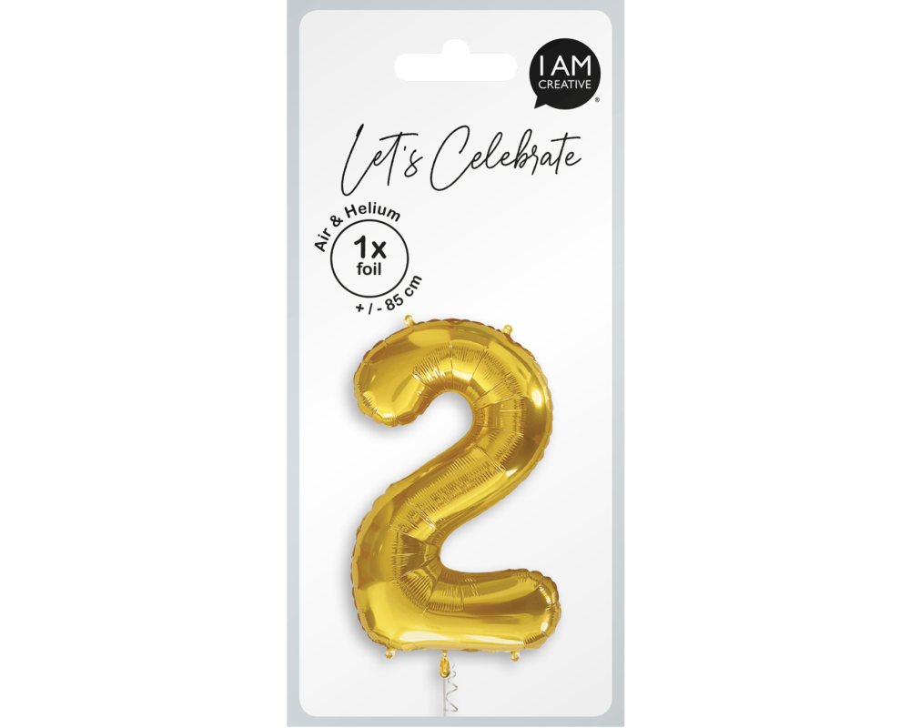 I AM CREATIVE Folienballon Zahl 2 85cm 1000-1047 gold