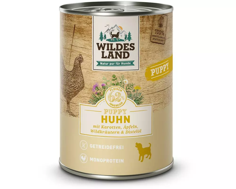 Wildes Land Nassfutter Dog Puppy Huhn mit Karotte und Apfel 400 g