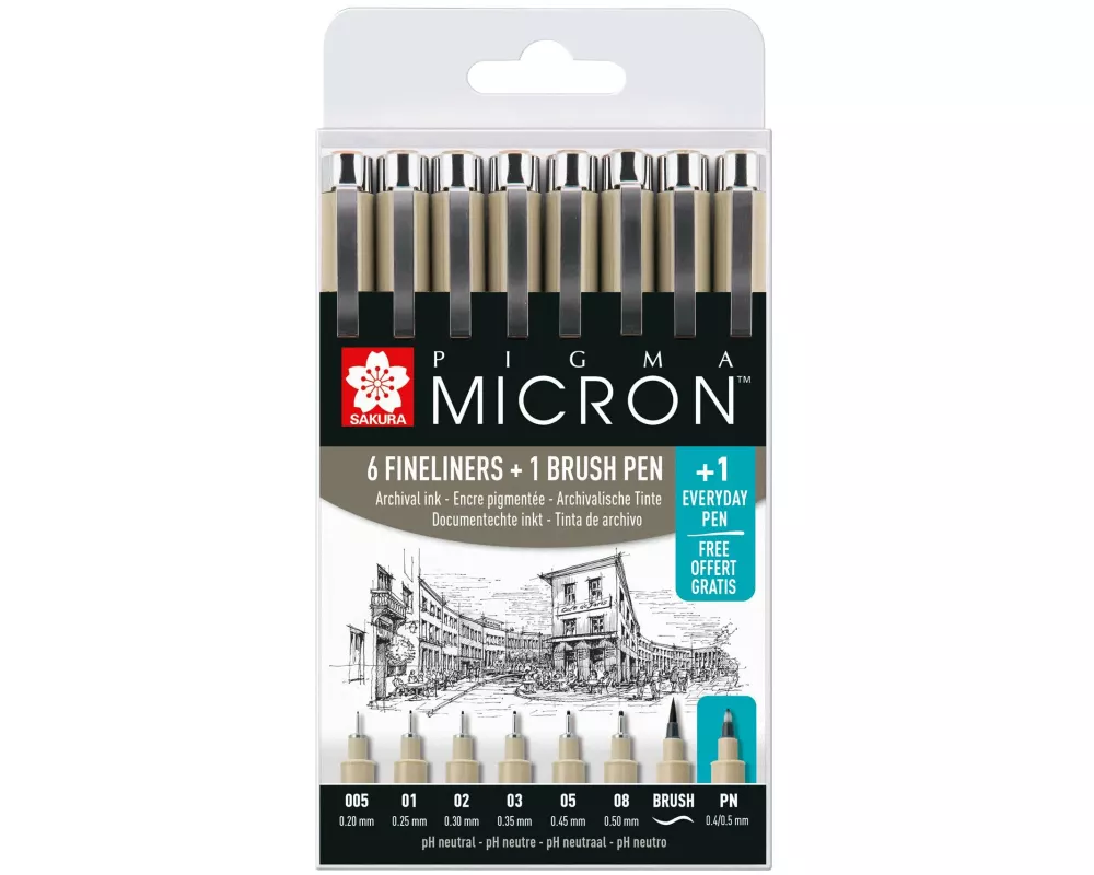 Sakura Fineliner Pigma Micron 8-teilig mit Brush Pen