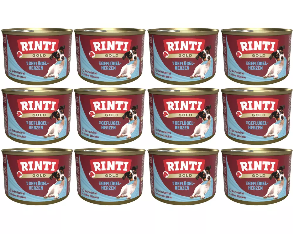 Rinti Nassfutter Dose Gold mit Geflügelherzen, 12 x 185 g