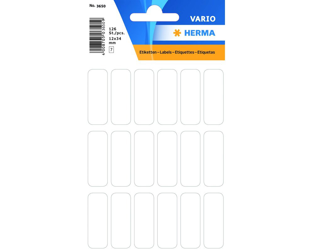 HERMA Etiketten 12×34mm 3650 weiss 126 Stück
