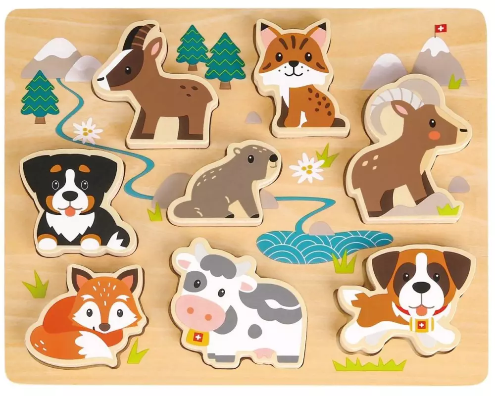 Spielba Holzspielwaren Holzpuzzle Puzzle 3D Schweizer Tiere
