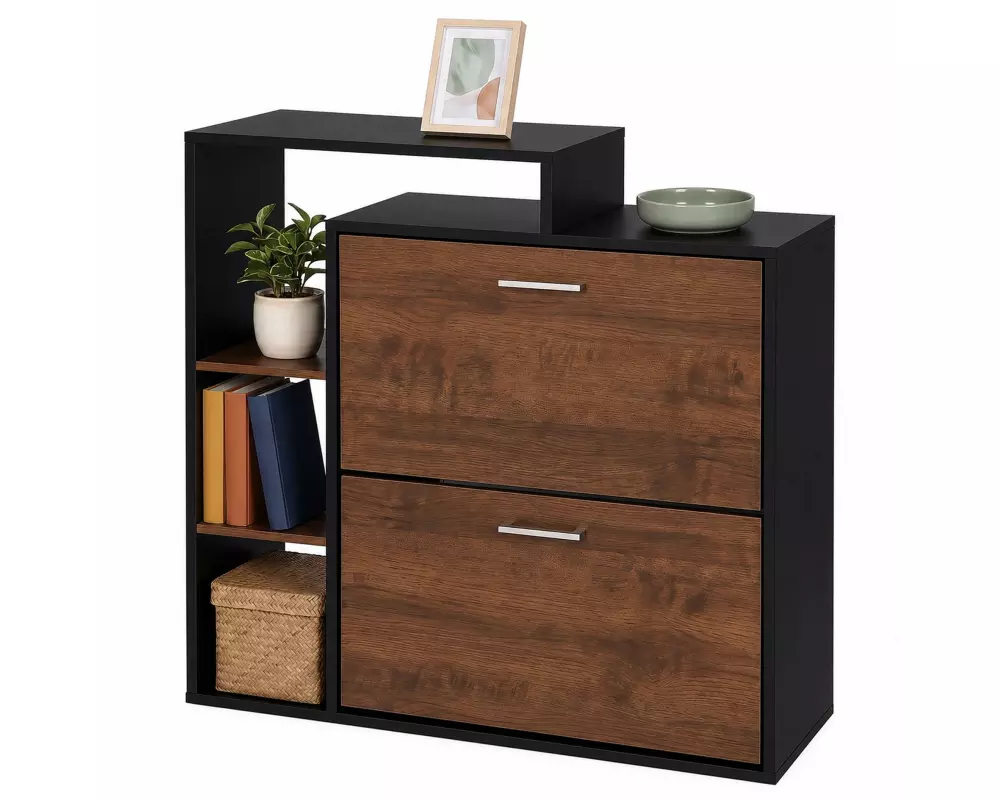 relaxdays Schuhschrank 80 x 90 cm, Braun/Schwarz/Silber