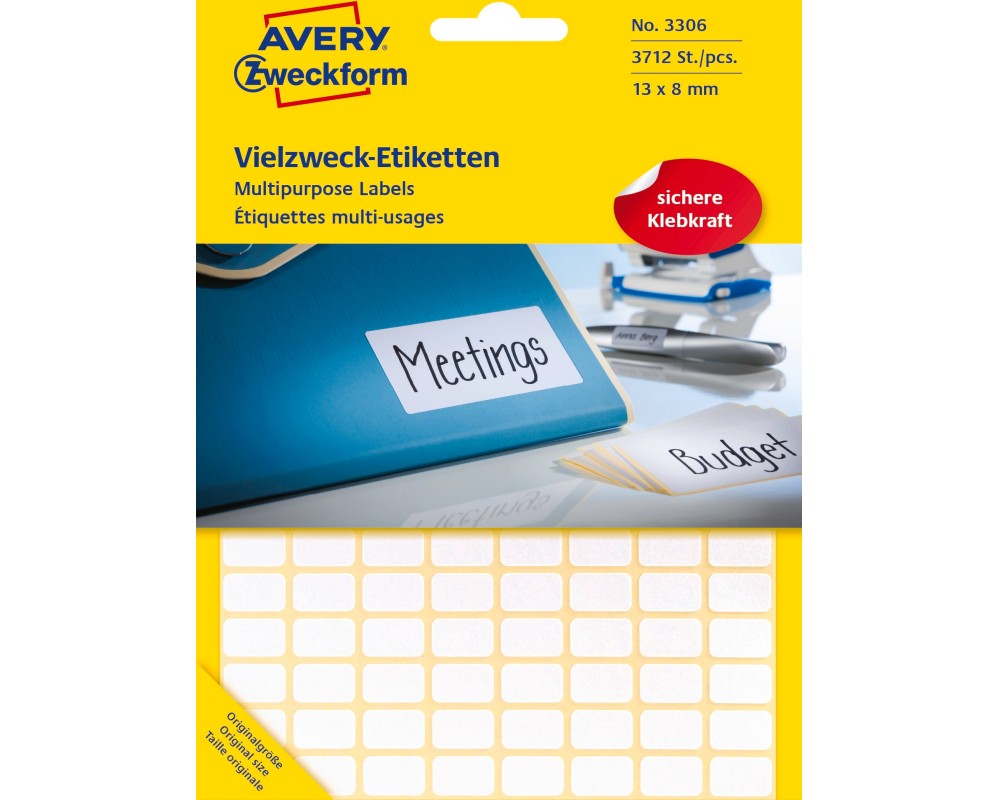 AVERY ZWECKFORM Universaletiketten 13x8mm 3306 weiss 3712 Stk./29 Bl.