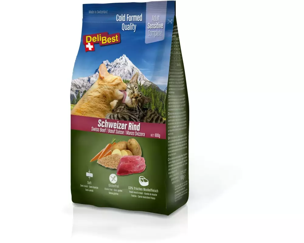DeliBest Halbfeuchtfutter Premium Complete Sensitive Cat, Rind, 600 g