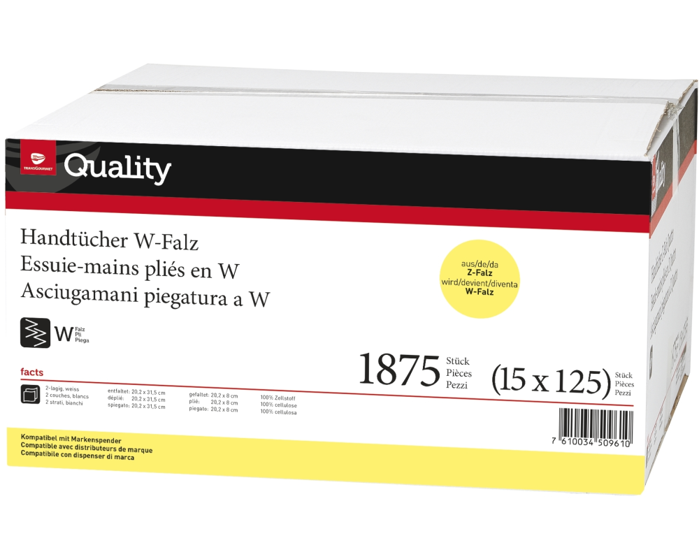 QUALITY Falthandtuch 2lg. 20,2x31,5cm 992830 weiss, W-Falz 15x125 Blatt