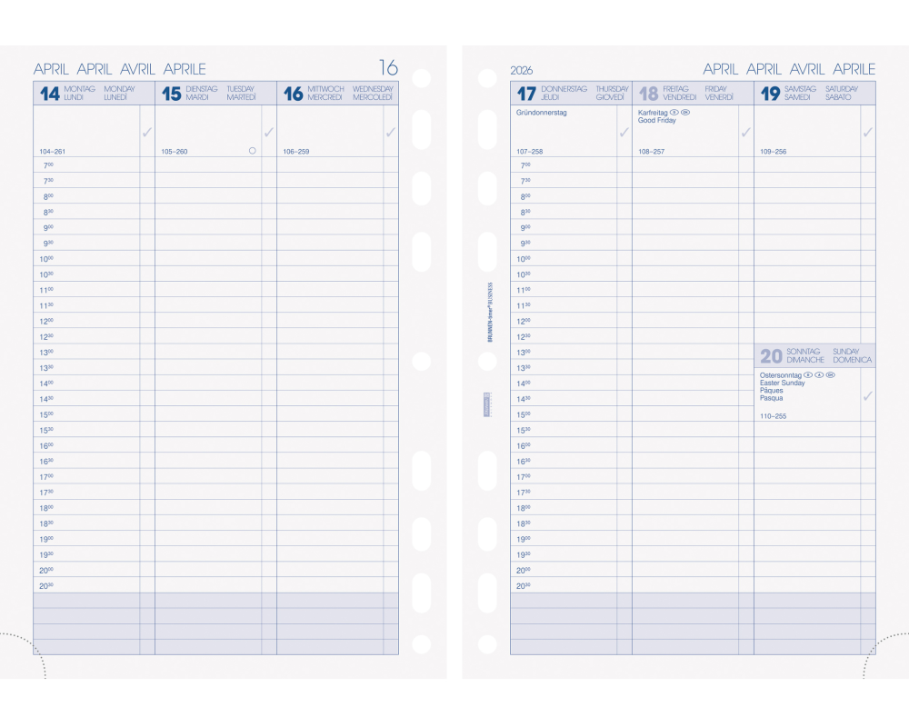 BRUNNEN Timer Einlage 2026 1079101006 1W/2S Spalte DE A5