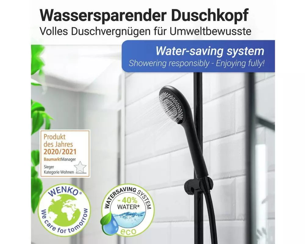 Wenko Duschkopf 11 cm Schwarz Matt