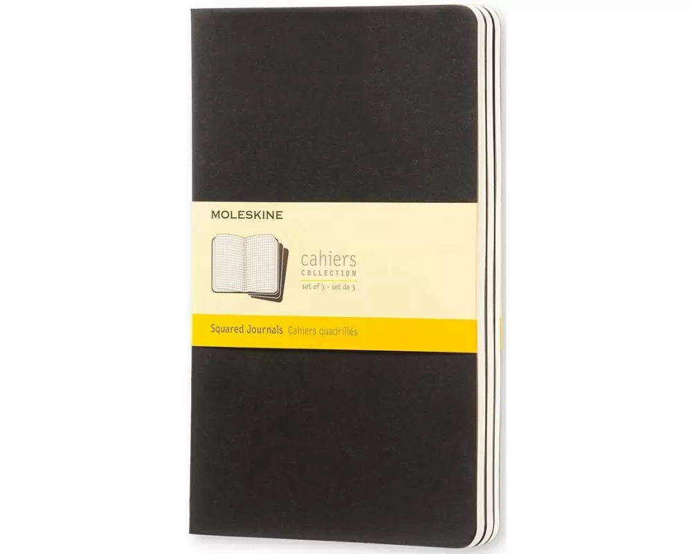 Moleskine Notizbuch A5 Kariert, Schwarz, 3-teilig
