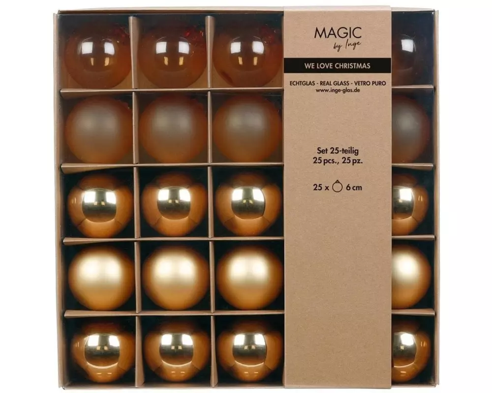 INGES CHRISTMAS DECOR Weihnachtskugel 6 cm Gold, 25 Stück
