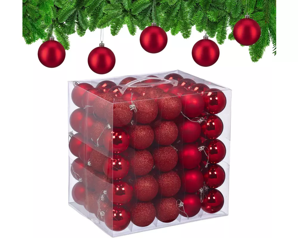 relaxdays Weihnachtsbaumkugeln Rot/Silber