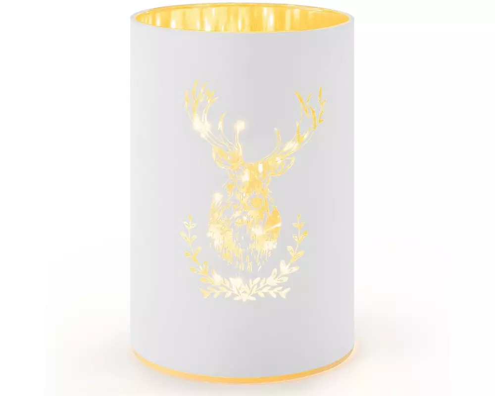 STT Windlicht Hirsch S, 14 cm, Weiss