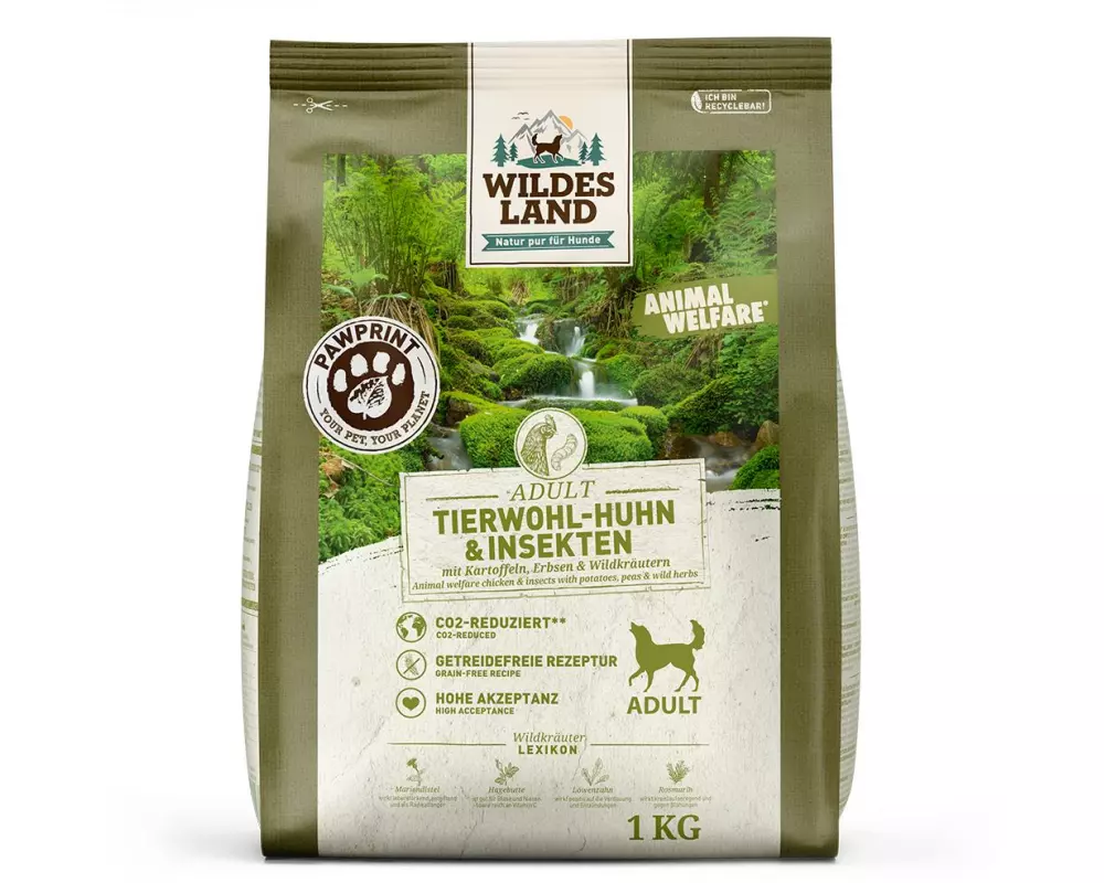 Wildes Land Halbfeuchtfutter PawPrint Huhn & Insekten 1 kg