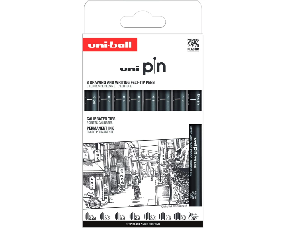 Uni Fineliner Classic Street, Schwarz, 8 Stück