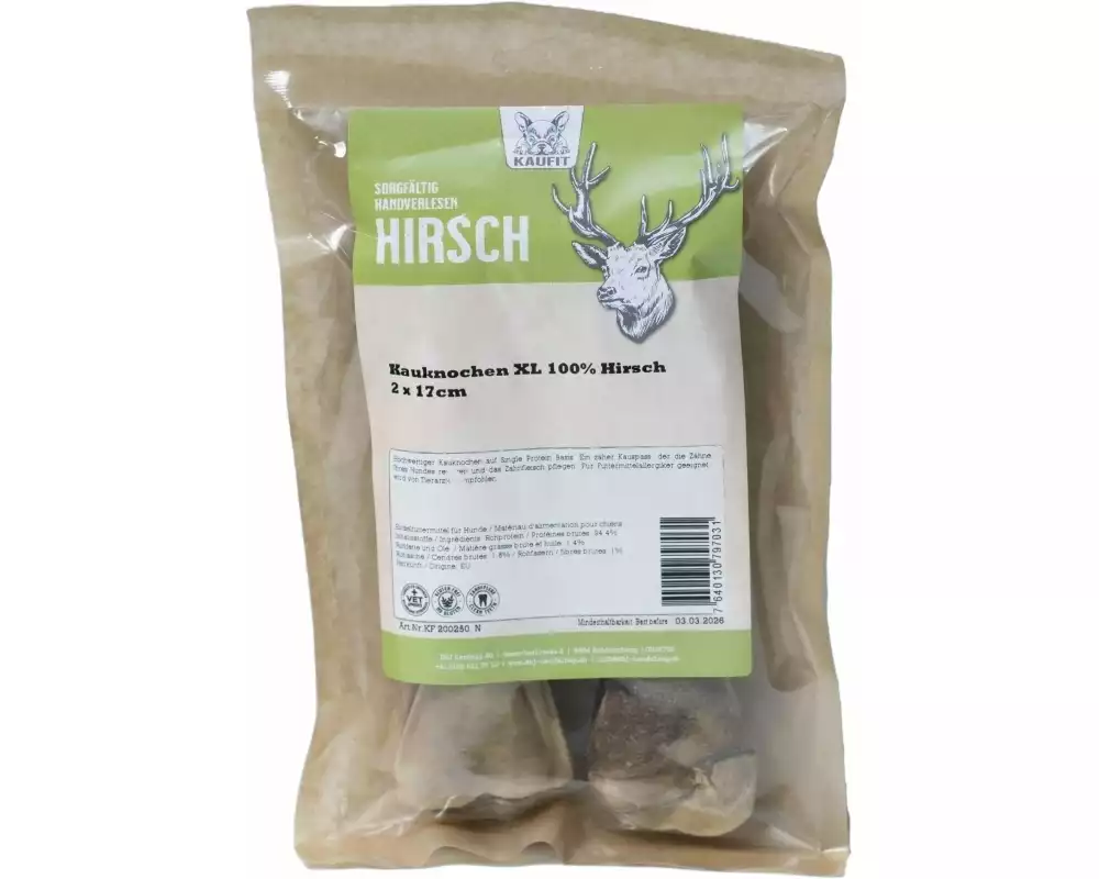 Kaufit Kauknochen Hirsch, 17 cm, 225 g, 2 Stück