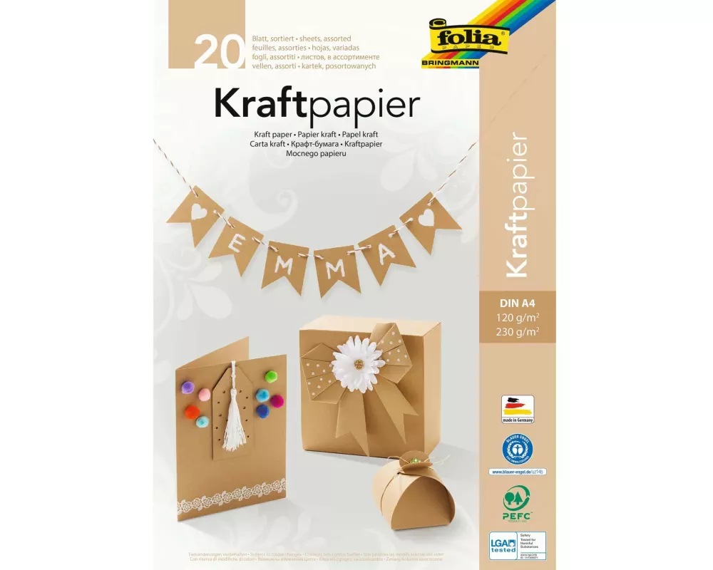 Folia Kraftkarton Kraftpapier A4 Uni 120/230 g/m², sortiert