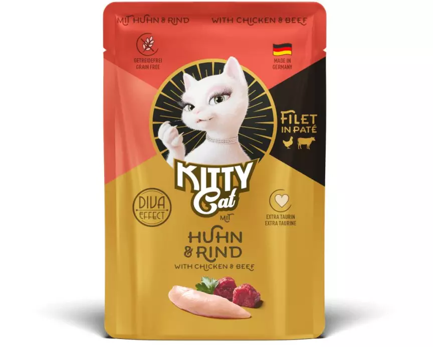 KITTY Cat Nassfutter KittyCat Filét Paté Pouch Huhn, Rind 6 x 85 g