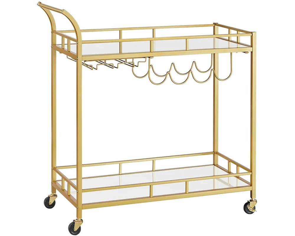 VASAGLE Servierwagen mit Glasplatten 38 x 77.5 cm, Gold