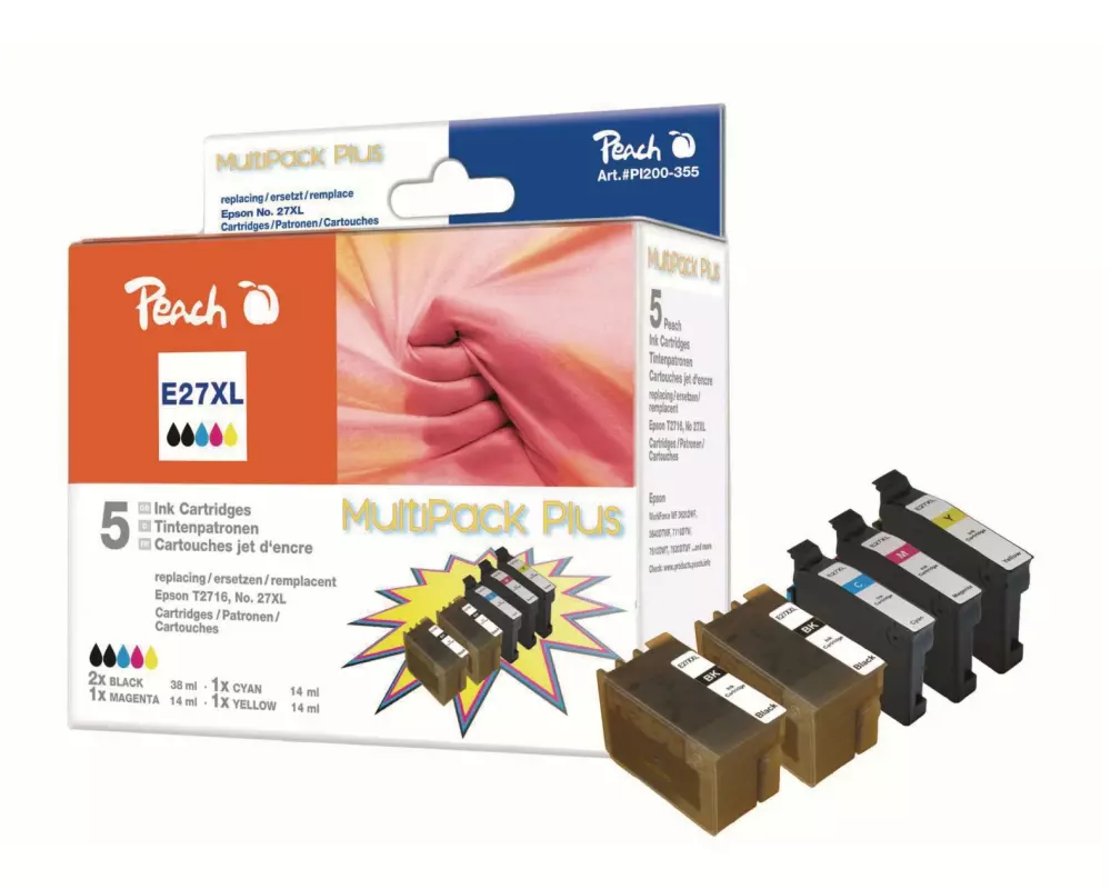Peach Tintenset Epson T27 C, M, Y, 2x BK