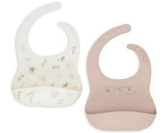 Jollein Silikon Lätzchen Lovely Birds 2 Stück, 40 cm x 36 cm