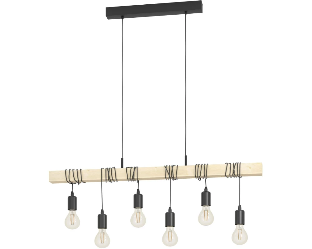 EGLO Leuchten Pendelleuchte TOWNSHEND schwarz, braun exkl. E27 6x60W