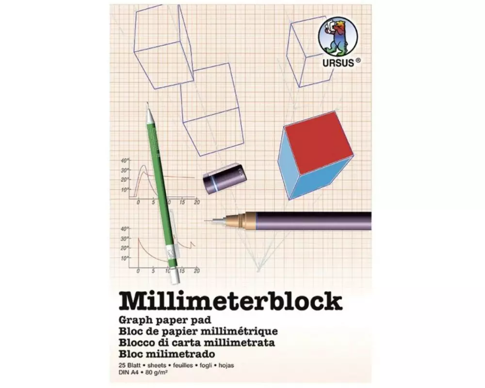 URSUS Milimeterpapier 80 g/m², A4, 25 Blatt
