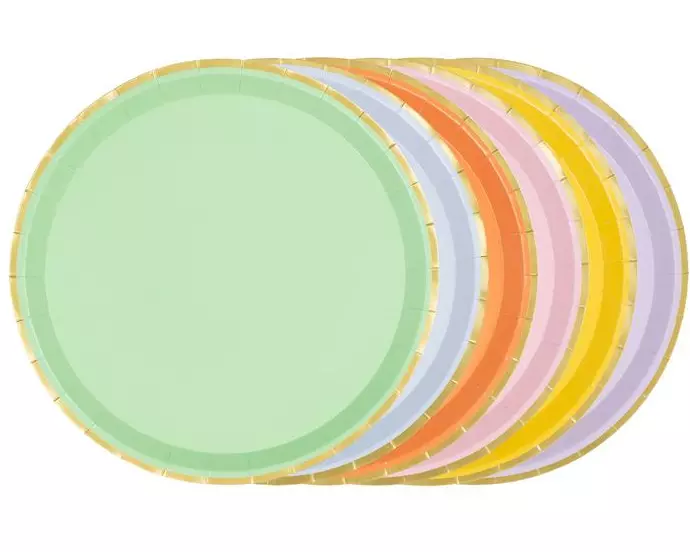 Partydeco Einwegteller Uni mit goldrand Mehrfarbig, 21 cm, 6 Stück