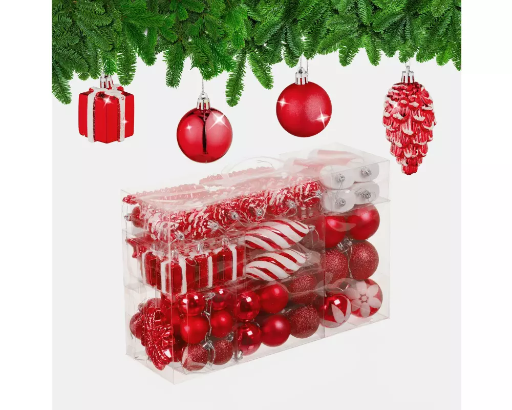 relaxdays Weihnachtskugeln im 72er-Set Rot-Weiss Rot/Weiss