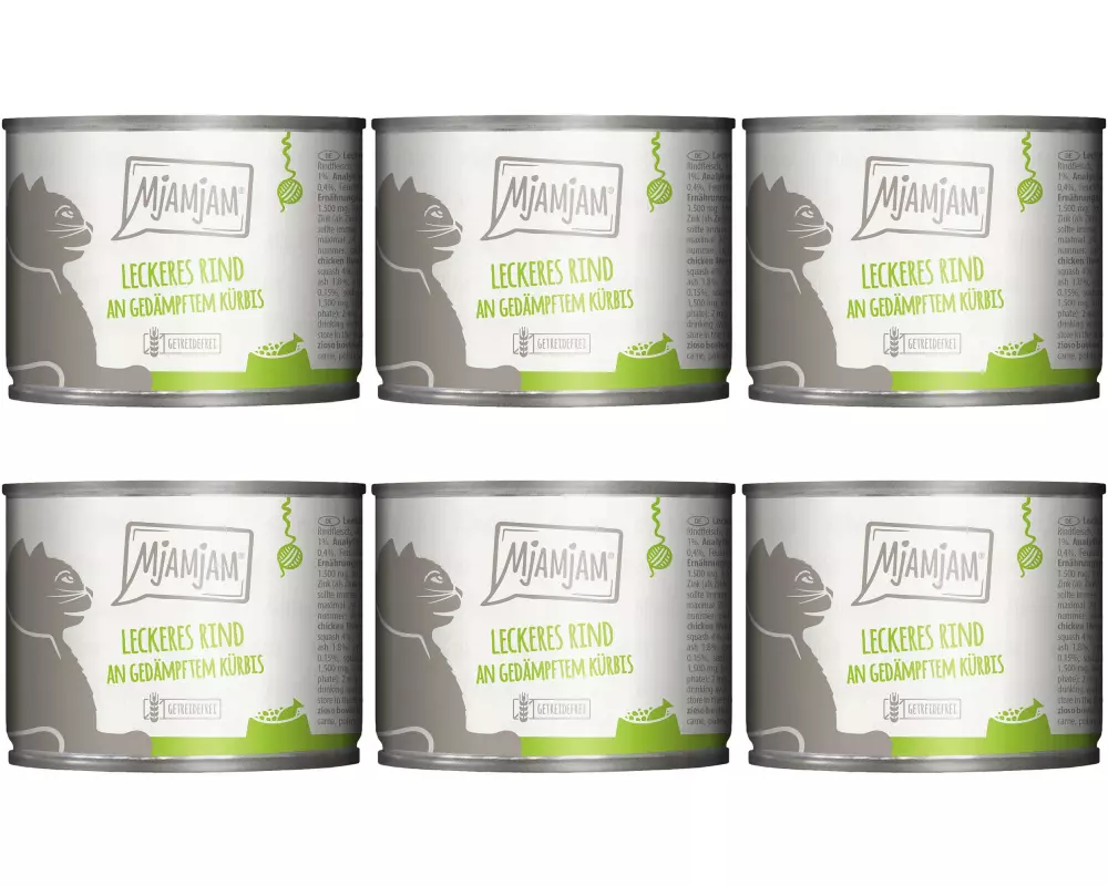 Mjamjam Nassfutter Dose Rind & Kürbis, 6 x 200 g