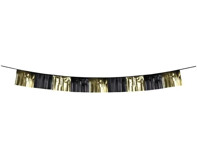 Partydeco Folienfransen-Girlande Schwarz Gold 300 x 25 cm