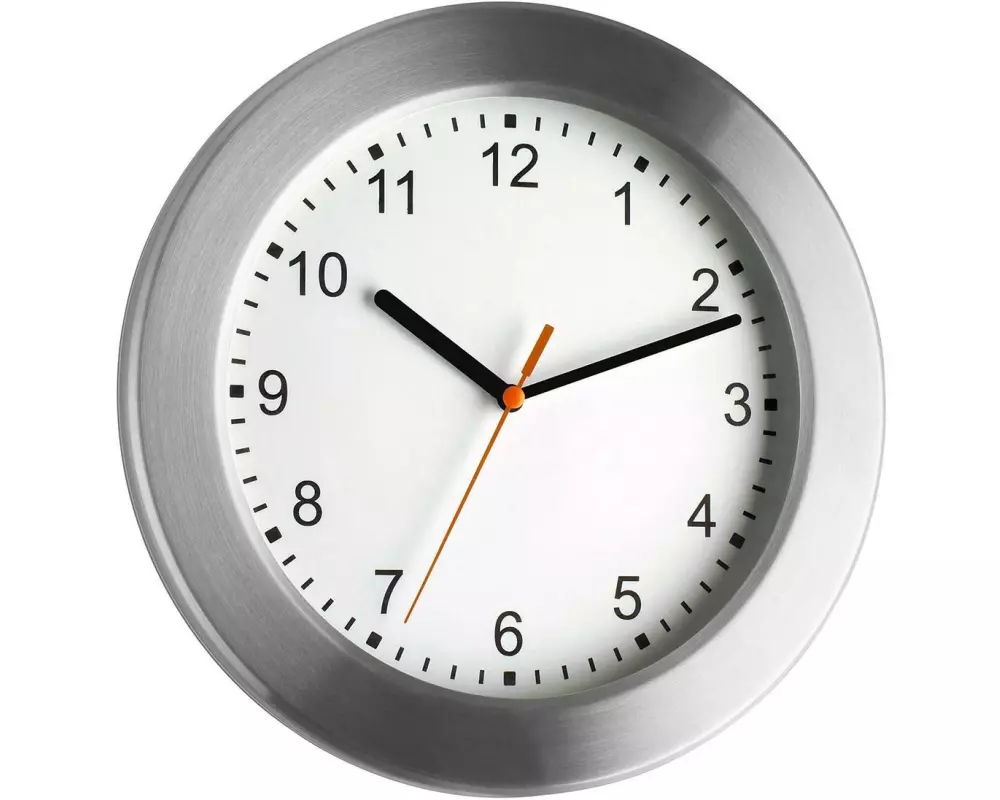 TFA Dostmann Wanduhr mit Aluminiumrahmen Silber