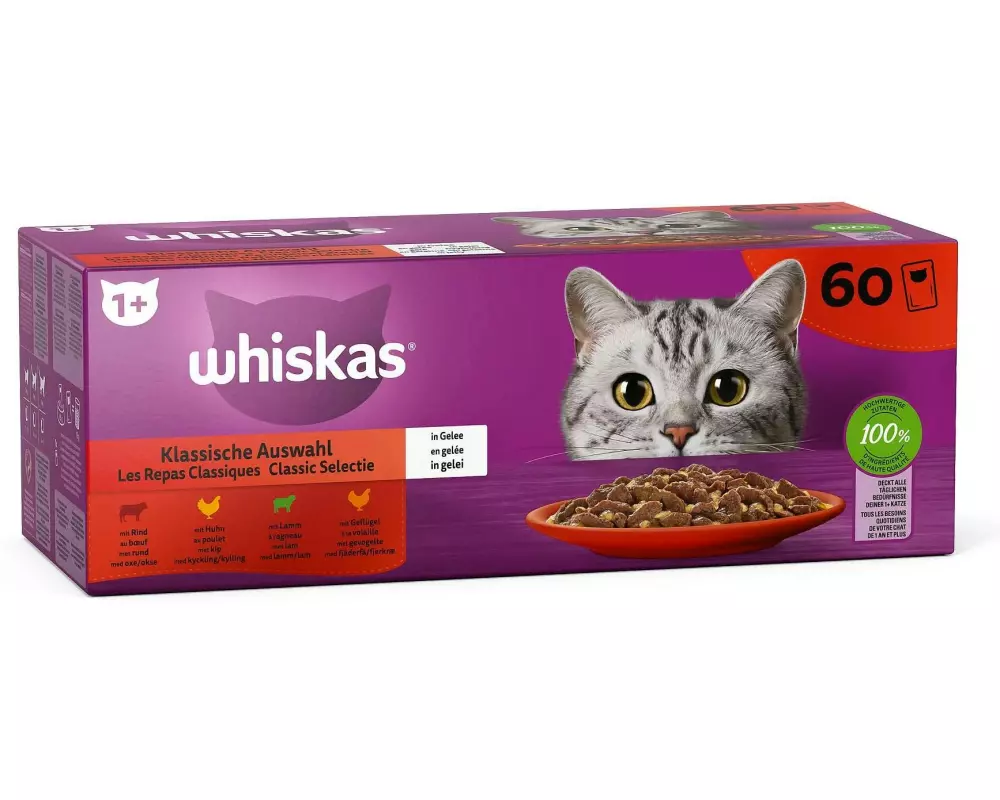Whiskas Nassfutter Adult 1+ Klassische Auswahl in Gelee 60 x 85 g
