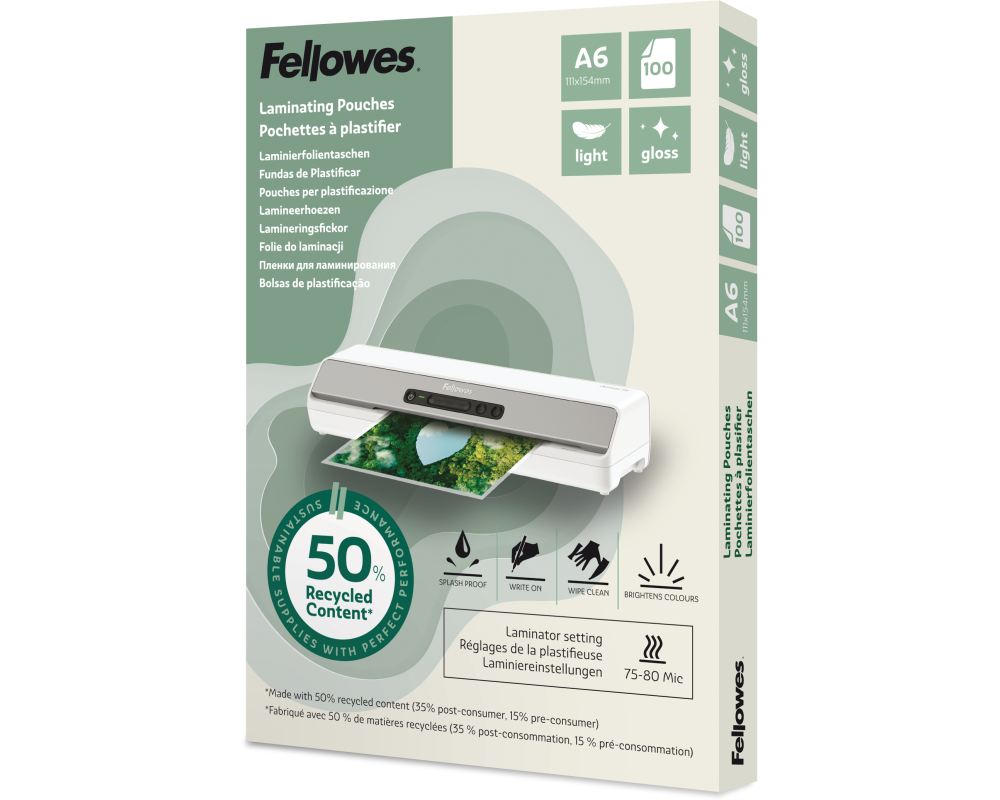 Fellowes Laminierfolie A6, 80 µm, 100 Stück, Glänzend
