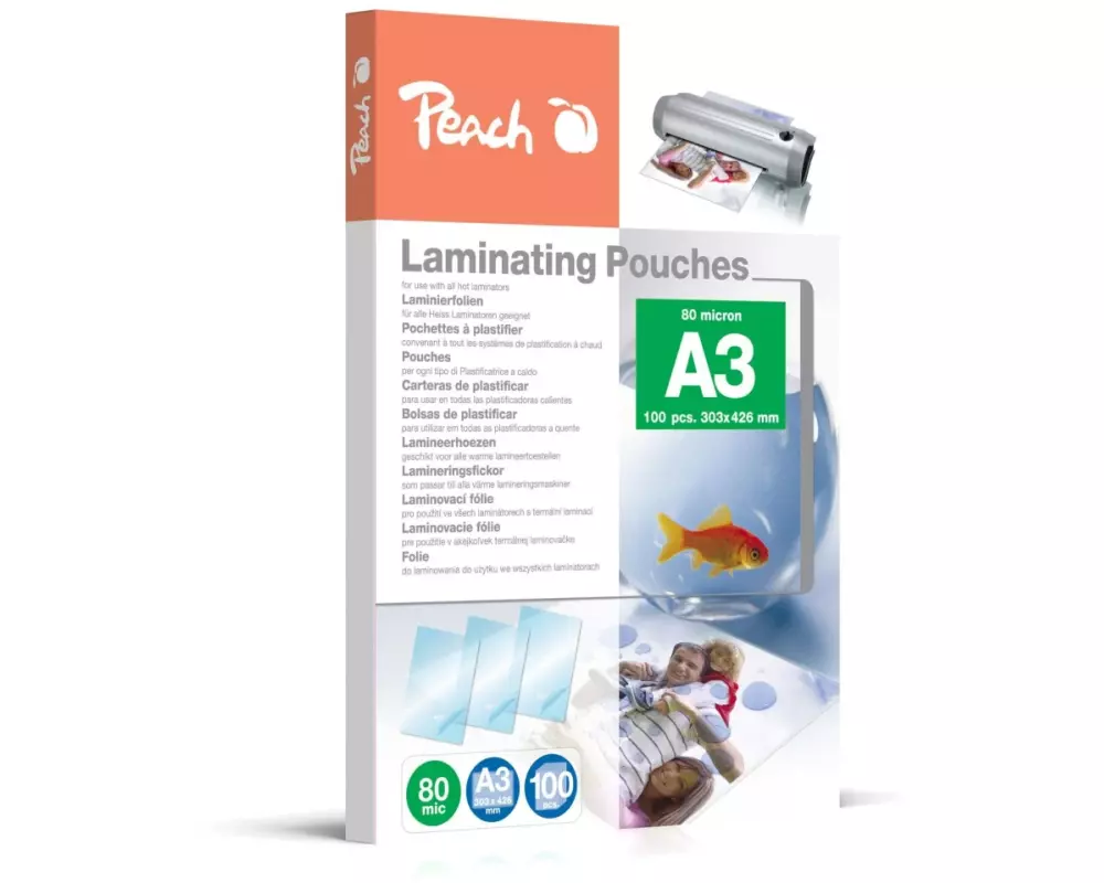 Peach Laminierfolie A3, 80 µm, 100 Stück, Glänzend