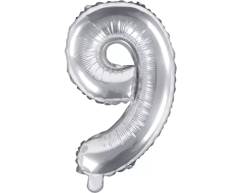 Partydeco Folienballon Zahl 9 klein 35 cm, silber, 1 Stück