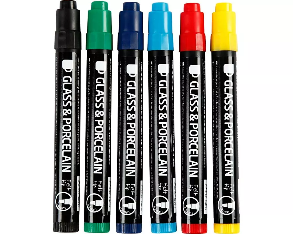 Creativ Company Porzellan- und Glasmarker 1-3 mm, halbdeckend, 6 Stück