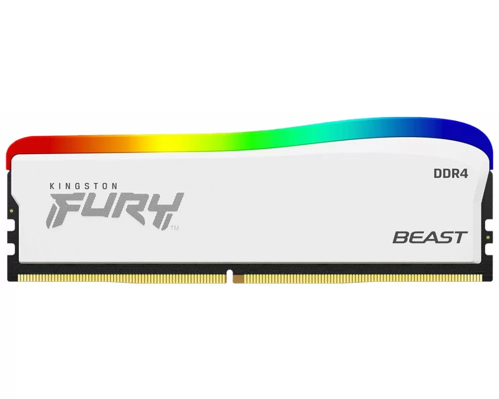 Kingston 8GB, 3200MT/s, DDR4, CL16, DIMM, FURY Beast, White, RGB, SE