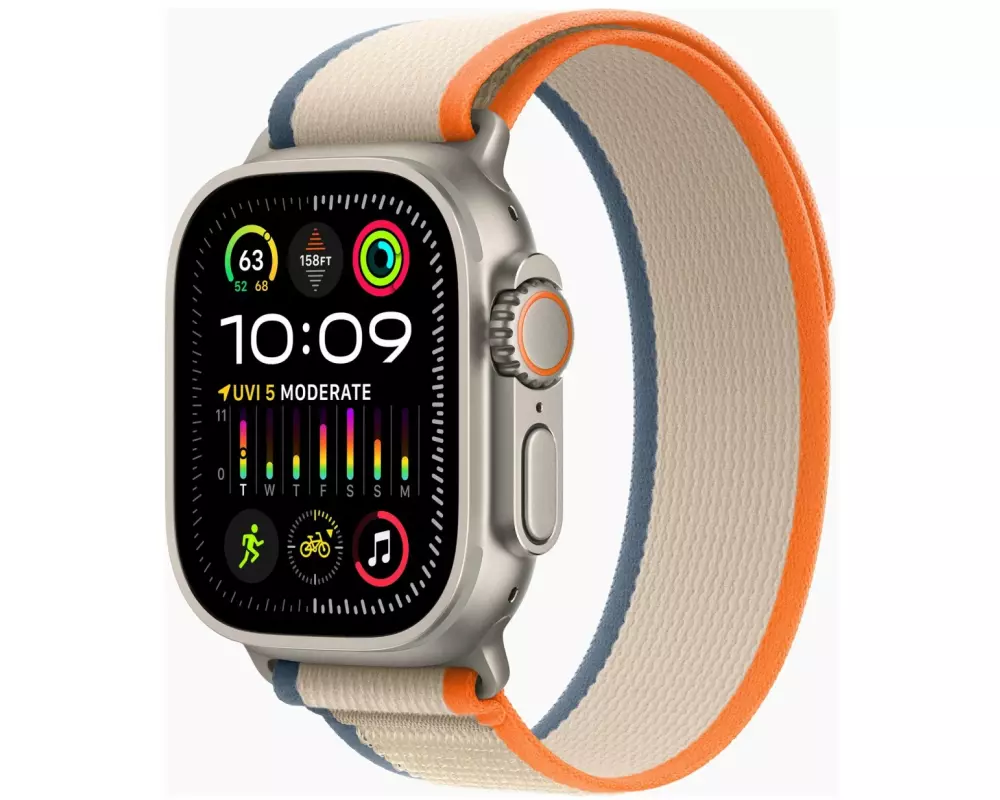 Apple Watch Ultra 2 GPS + Cellular 49mm Titanium Case with Orange/Beige Trail Loop - M/L