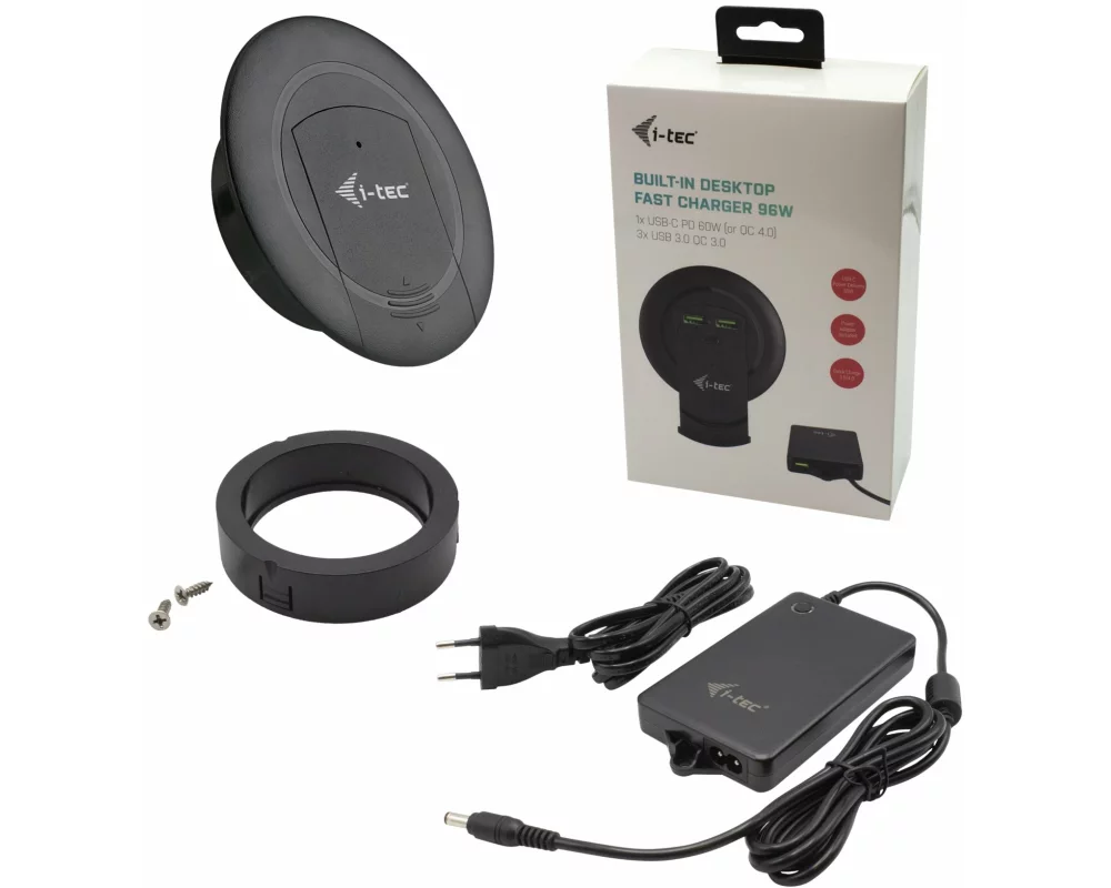 i-tec Built-in Desktop Fast Charger USB-C PD 3.0 3x USB 3.0 QC3.0 96 W