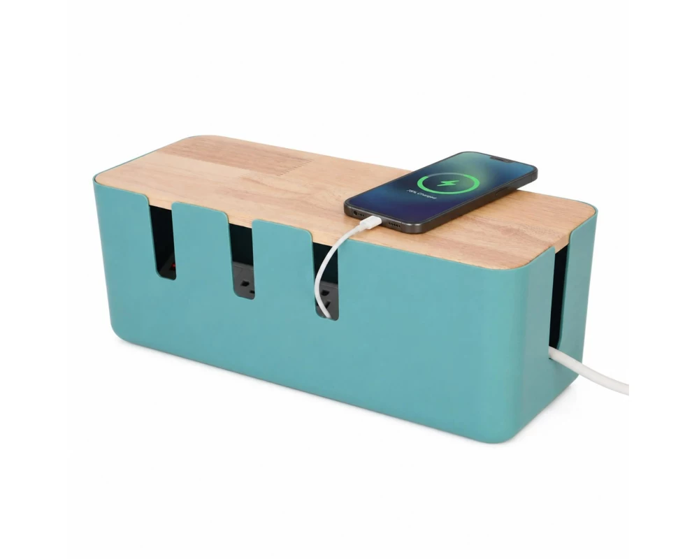relaxdays Kabelbox Hellbraun / Türkis