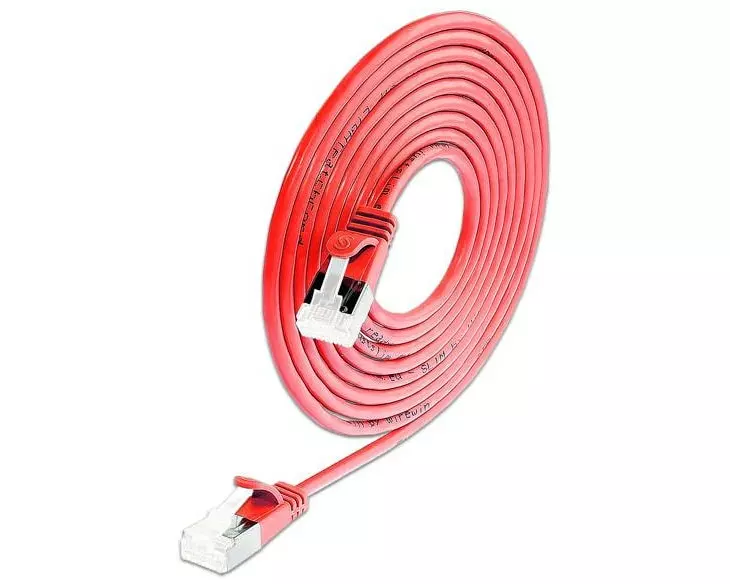 SLIM Slimpatchkabel RJ-45 - RJ-45, Cat 6A, U/FTP, 7 m, Rot