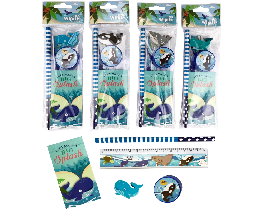 ROOST Schreibset 5-teilig OWOPP5-001 On Whale 4 ass.