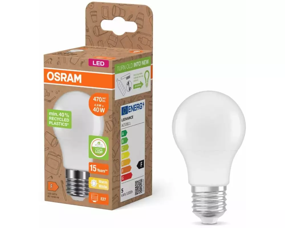 OSRAM LED PCR LAMPS WITH CLASSIC A 4.9W, E27, Warmweiss (WW)
