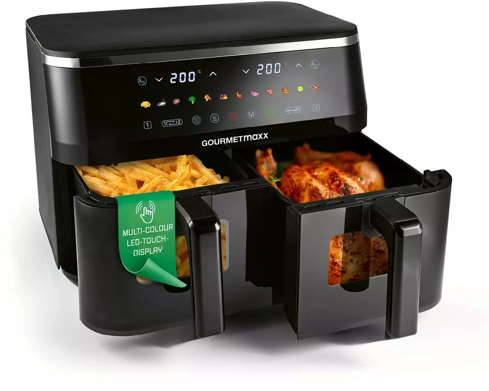 GOURMETmaxx Heissluft-Fritteuse mit Doppelkorb, 9 l