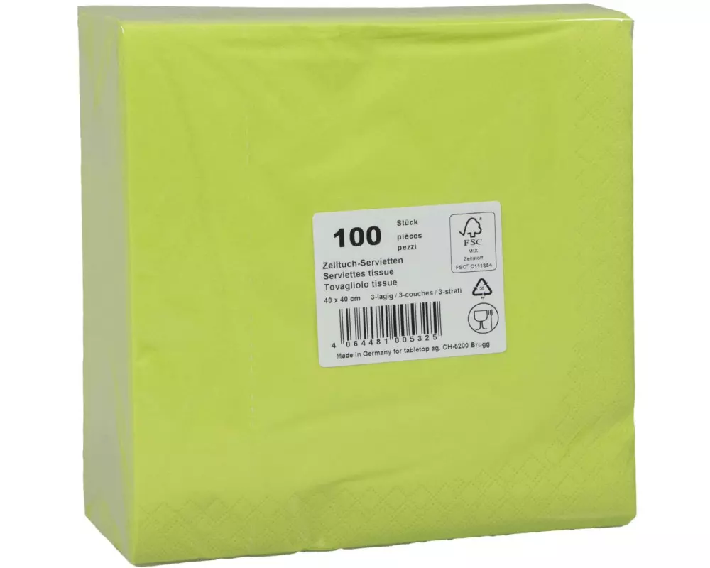 ELCO Papierservietten 40 cm x 40 cm, 100 Stück, Grün