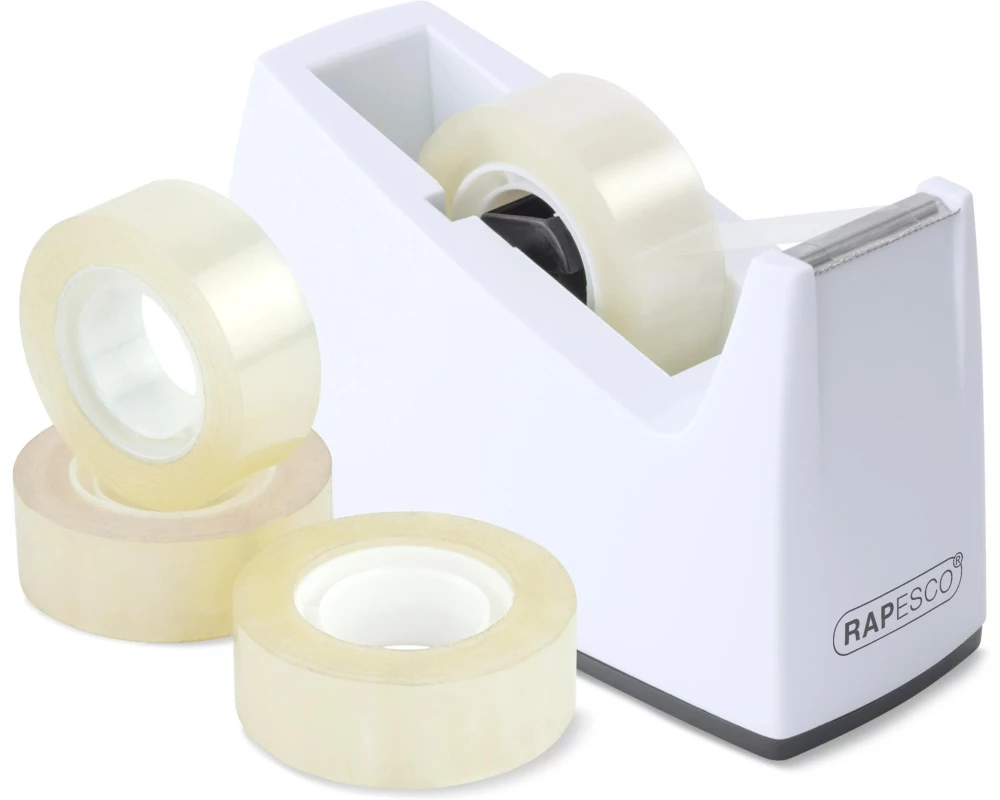 Rapesco 300 Klebebandspender und 4 Klebebandrollen Weiss