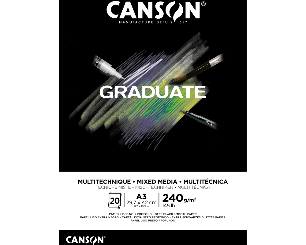 CANSON Graduate Mixed Media A3 31250P018 20 Blatt, schwarz, 240g