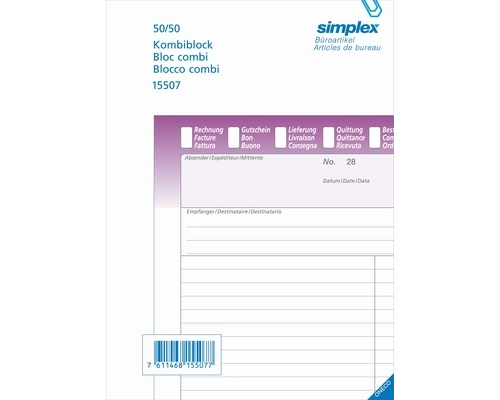 SIMPLEX Kombiblock D/F/I A5 15507 Durchschreibepapier 50x2 Blatt